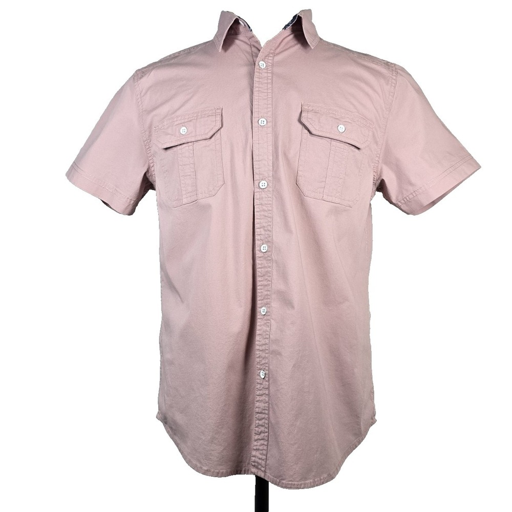 Pd&c Mens Shirt Stretch Slim Fit Button Up Short Sleeve Pink Hipster Retro Large